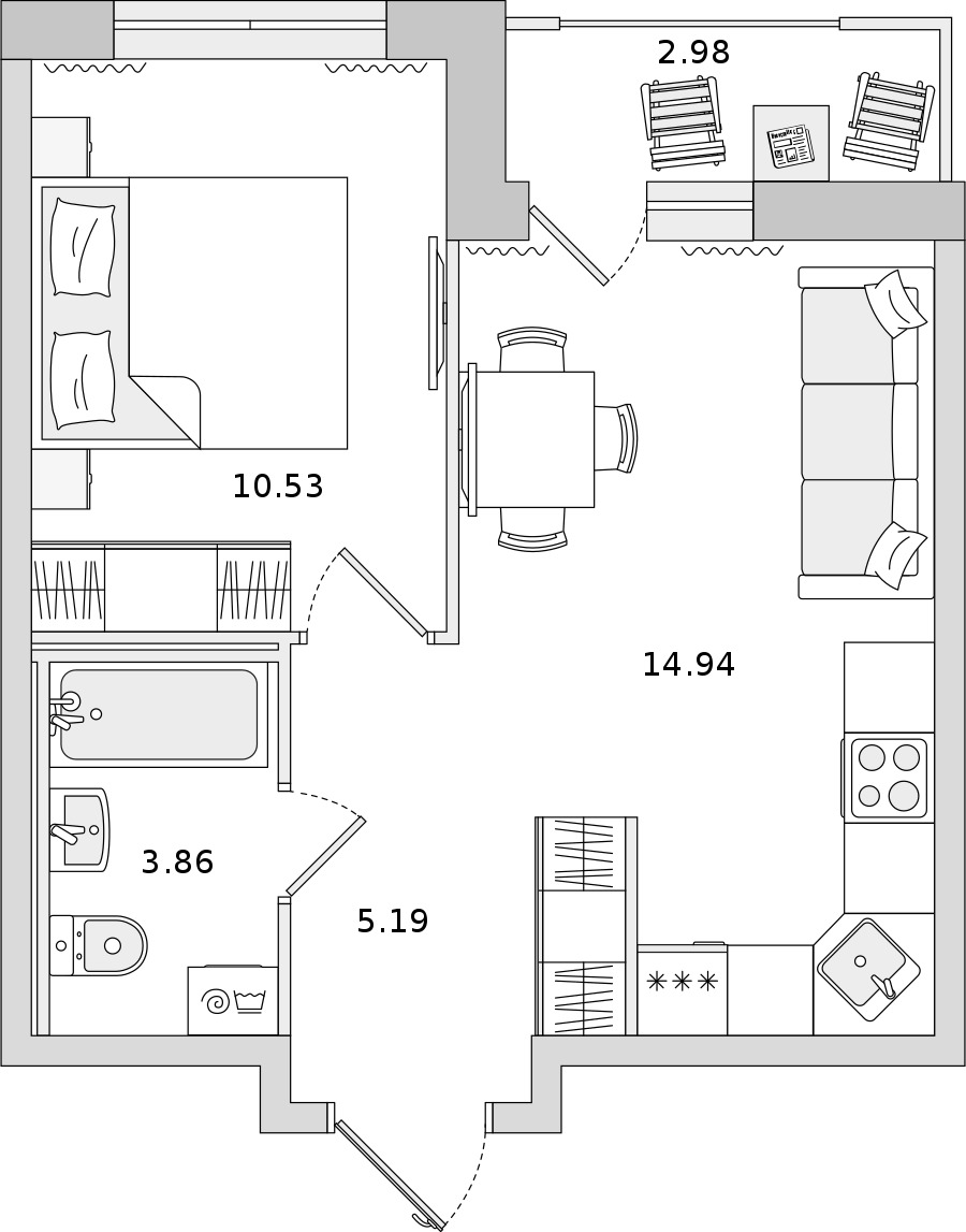 1-комнатная квартира 34.52 м², 20/22 эт., ЖК «Город Первых»